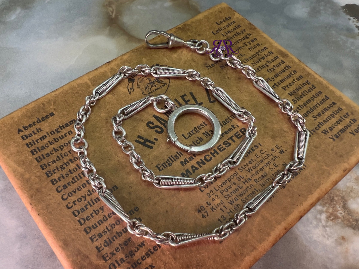 Antique Long Sterling Silver Fancy Paperclip & Cable Link Chain with Oversized Bolt Ring Clasp