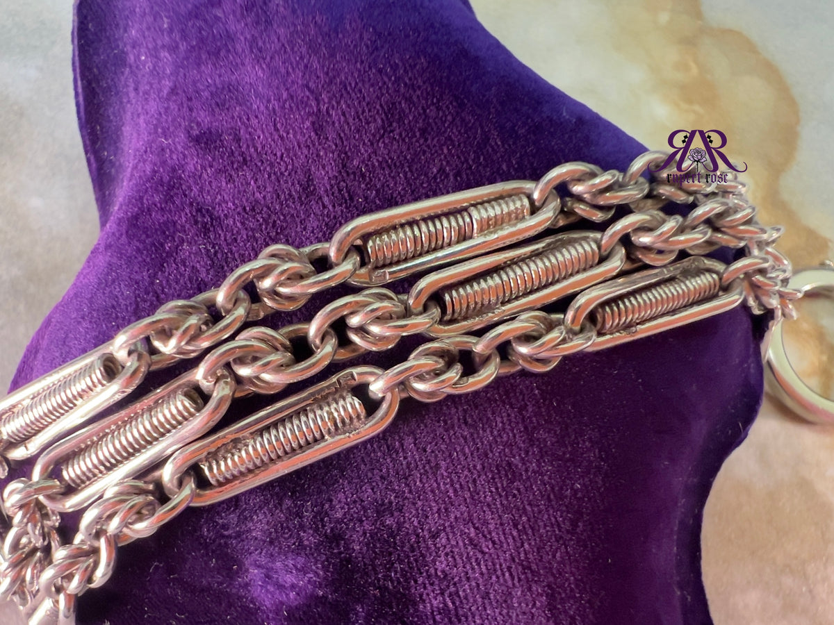 Antique Long Sterling Silver Fancy Paperclip & Cable Link Chain with Oversized Bolt Ring Clasp