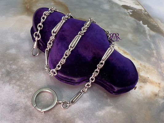 Antique Long Sterling Silver Fancy Paperclip & Cable Link Chain with Oversized Bolt Ring Clasp