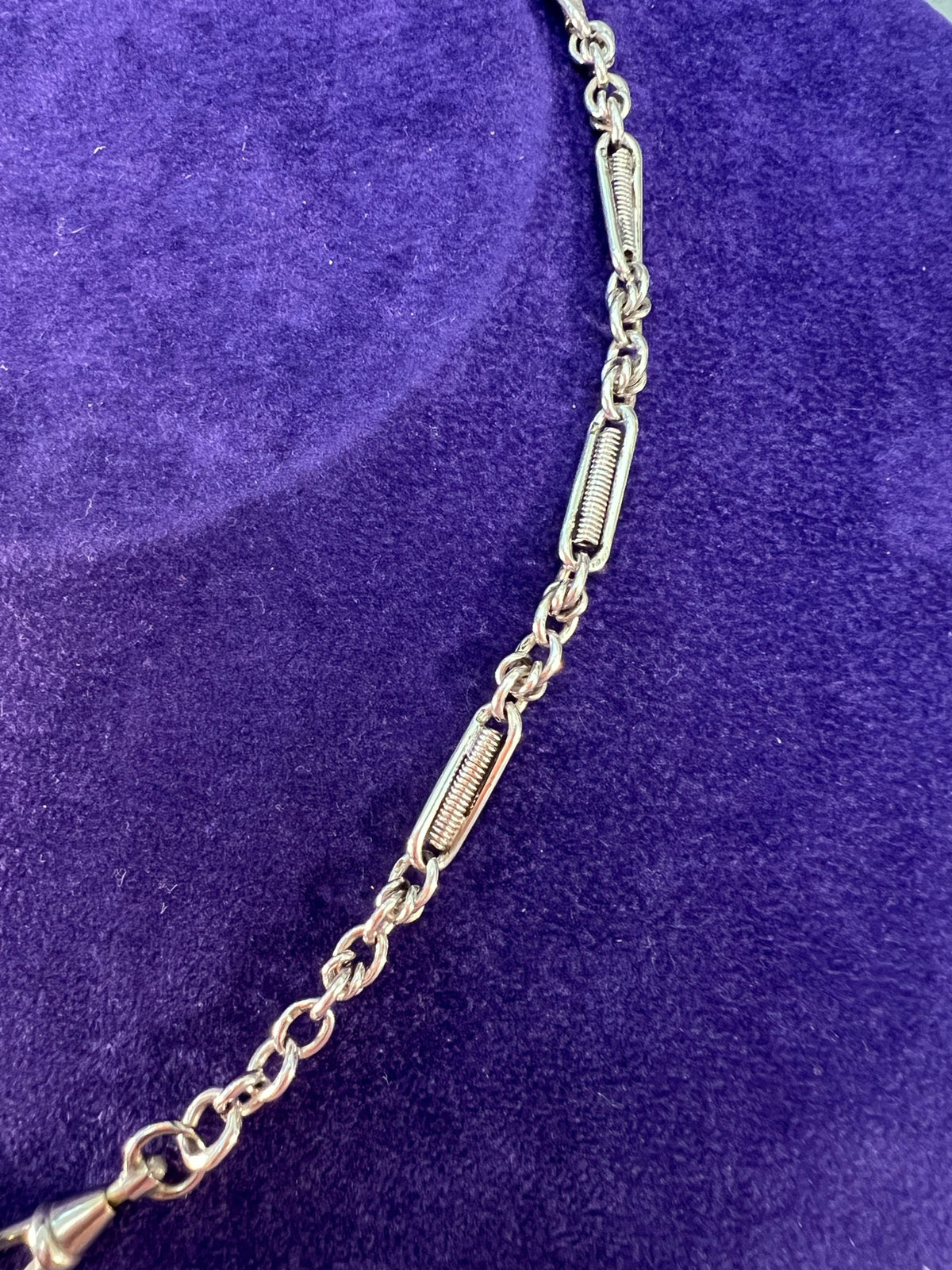 Antique Long Sterling Silver Fancy Paperclip & Cable Link Chain with Oversized Bolt Ring Clasp